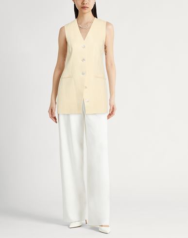 Woman Tailored Vest Pastel yellow Size 10 Viscose, Linen