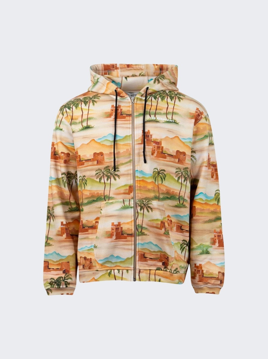 Graphic-print zip-up hoodie - Brown