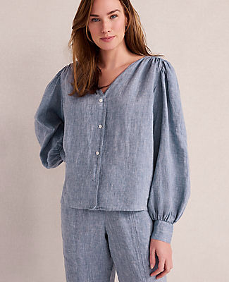 Ann Taylor Haven Well Within Linen V-Neck Blouse
