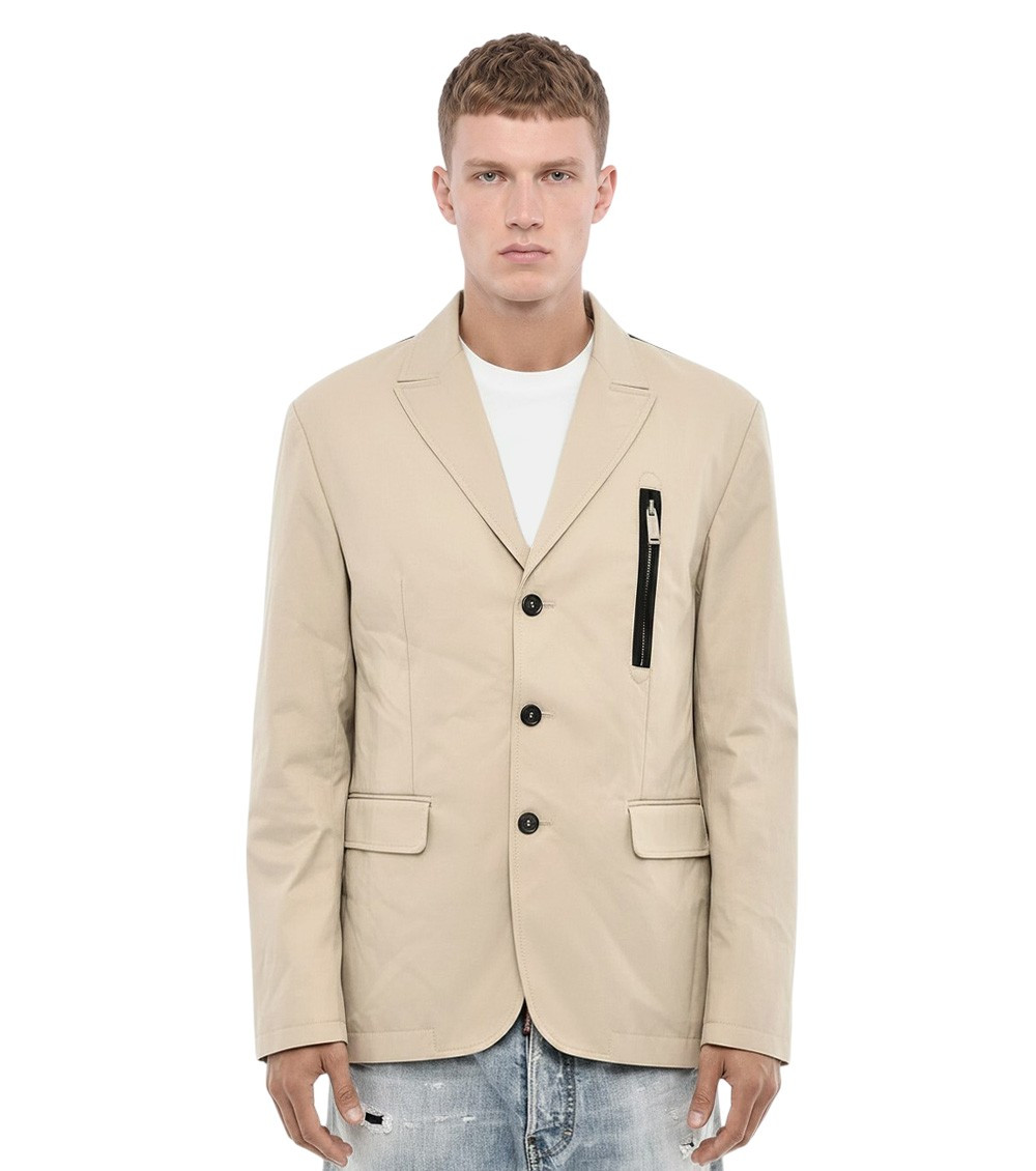 Beige Solid Notched Lapel Blazer