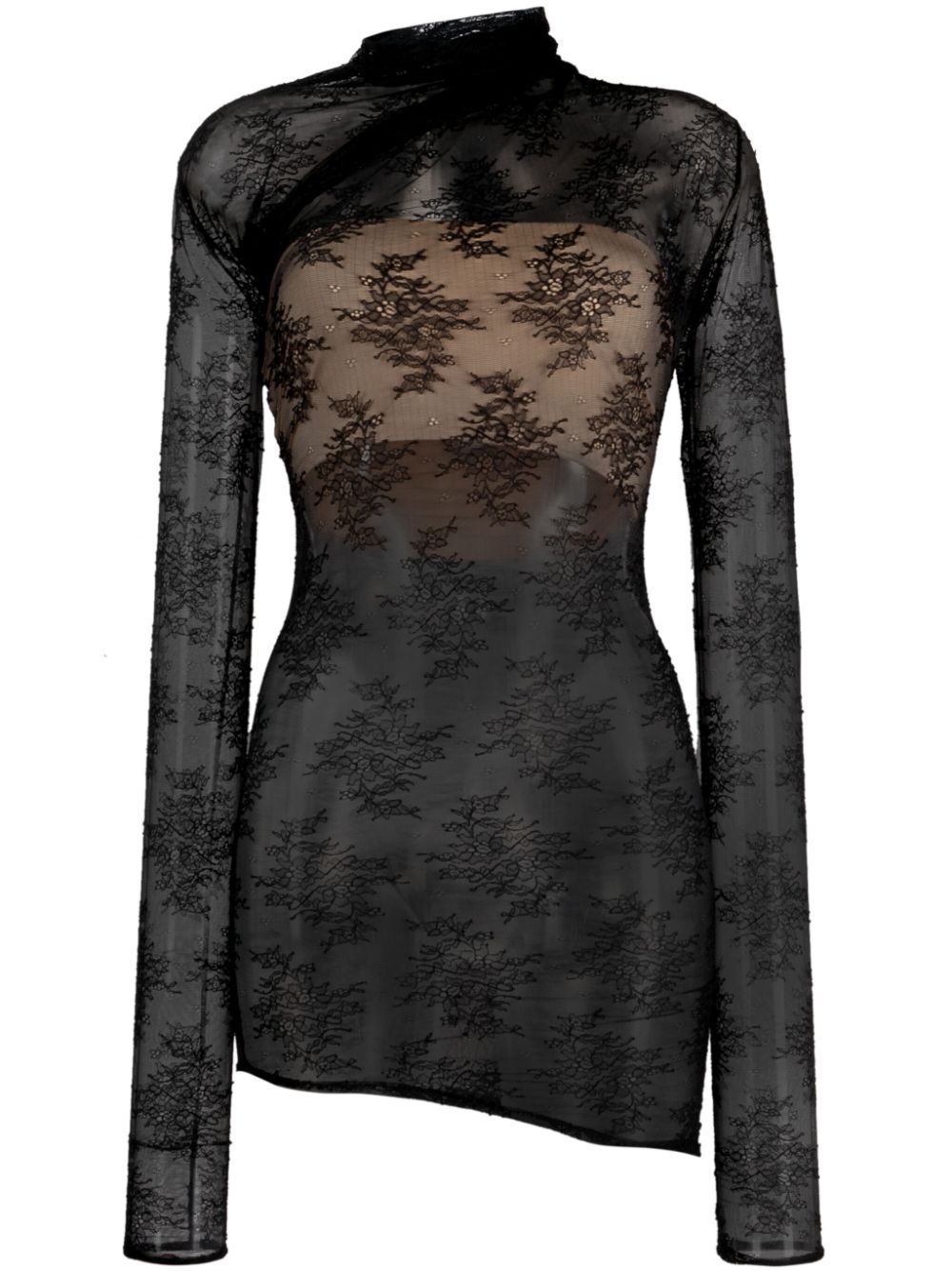 Ilenia floral-lace appliqué semi-sheer top - Black