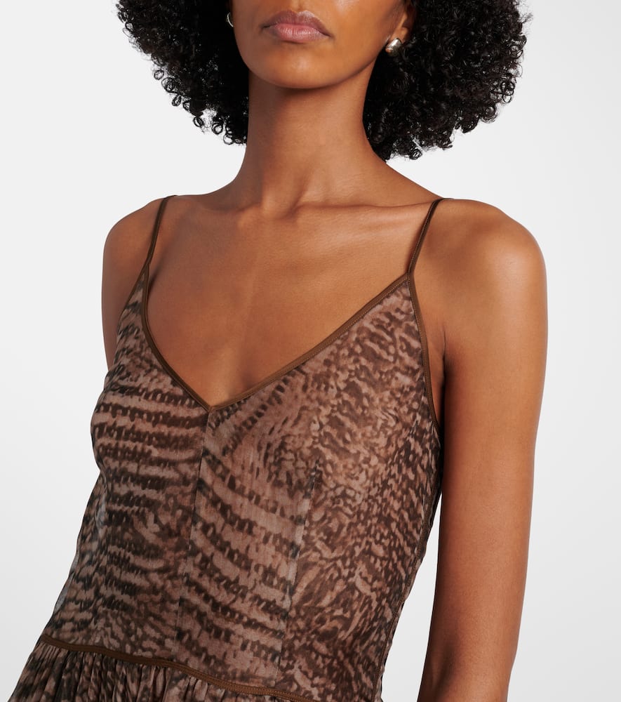 Printed semi-sheer silk maxi dress