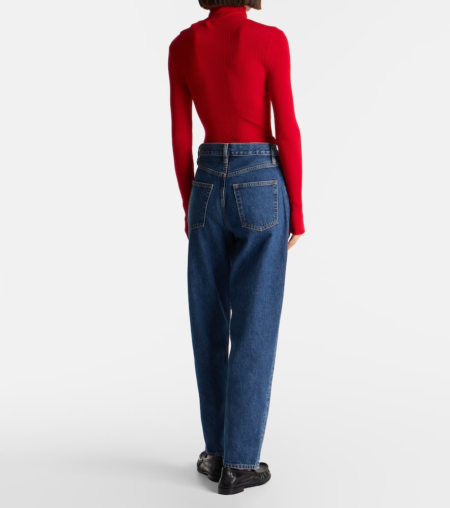 Neat high-rise straight jeans