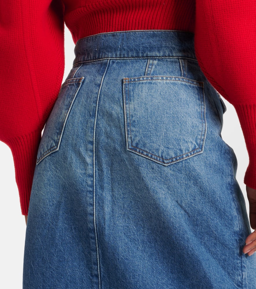 High-rise denim midi skirt