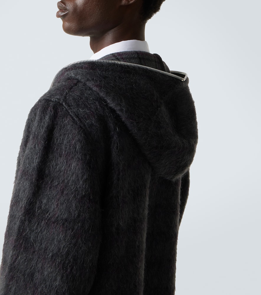 Checked knitted zip-up hoodie
