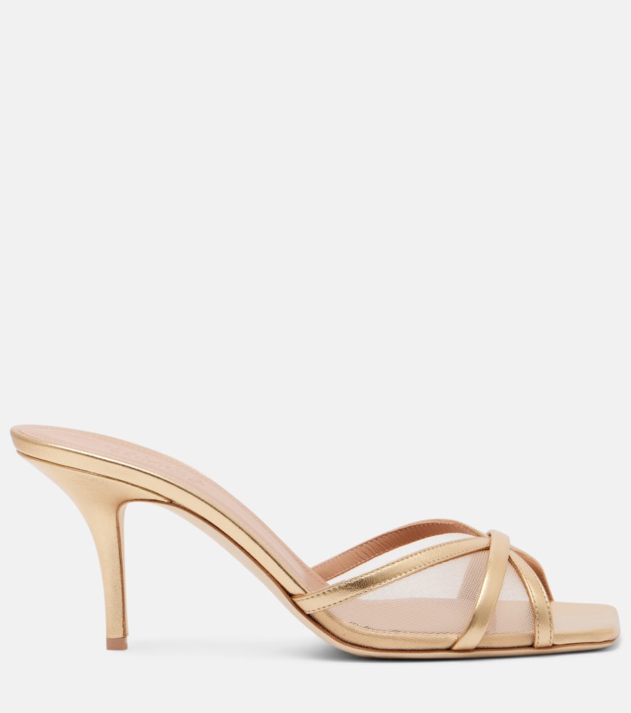Perla 70 leather and mesh mules