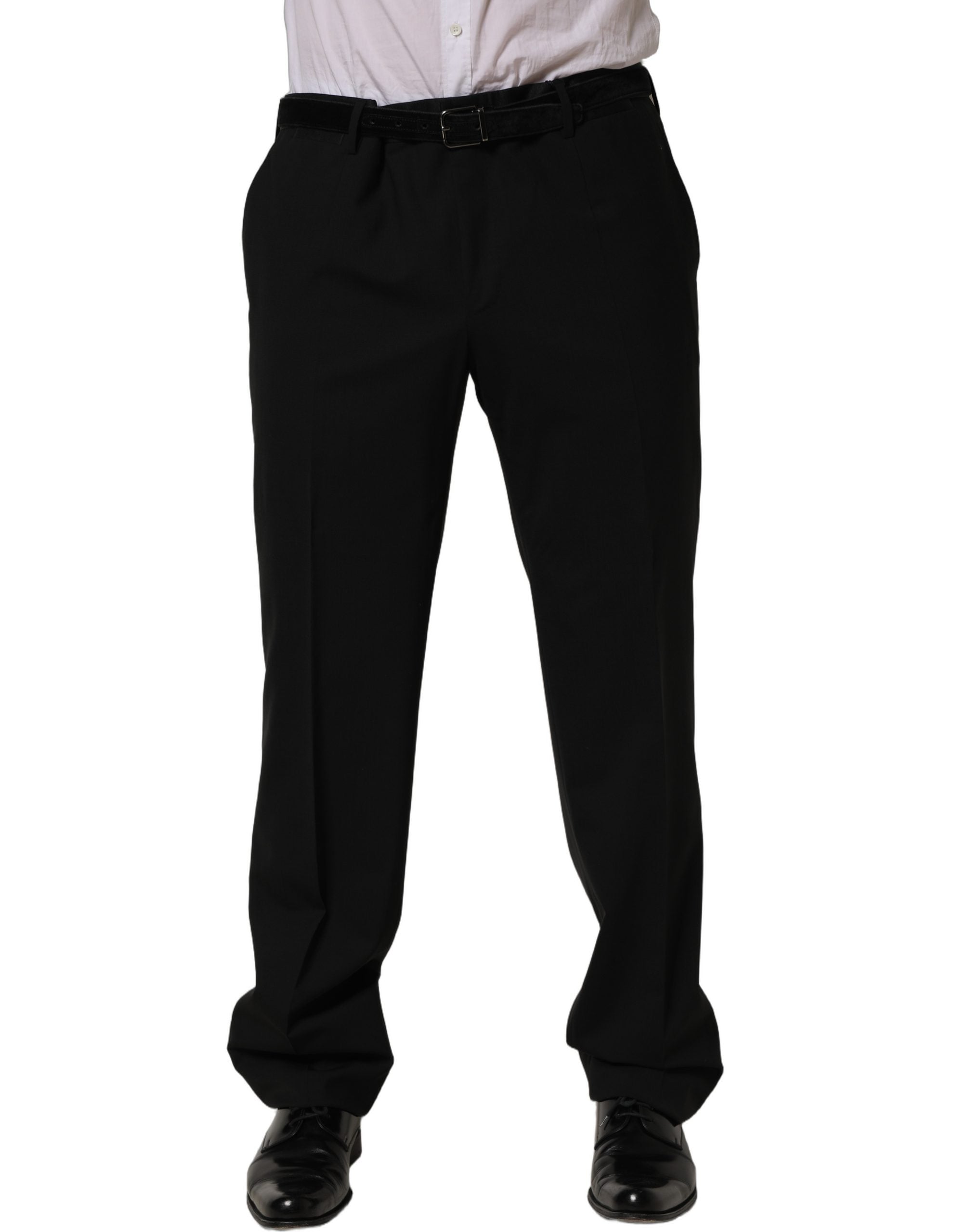 Virgin Wool Tapered Leg Trousers — Black