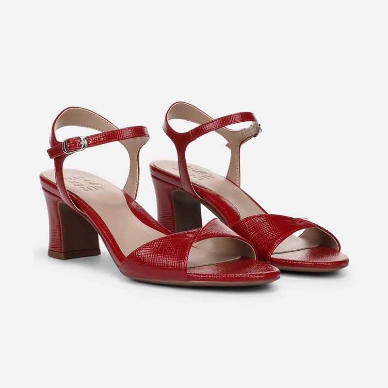 Nyla Dress Sandals, Red Textured Faux Leather