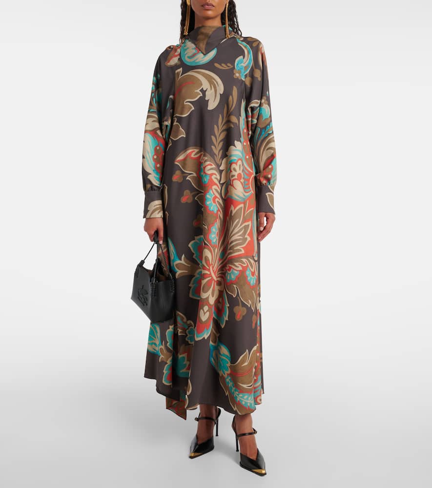 Printed asymmetric maxi dress