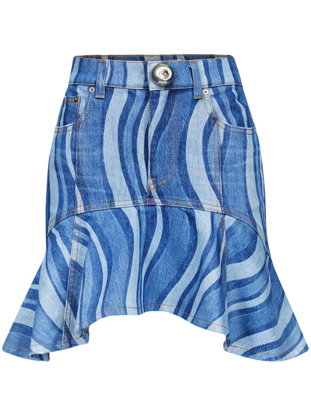 Sunray ruffle-hem denim skirt - Blue