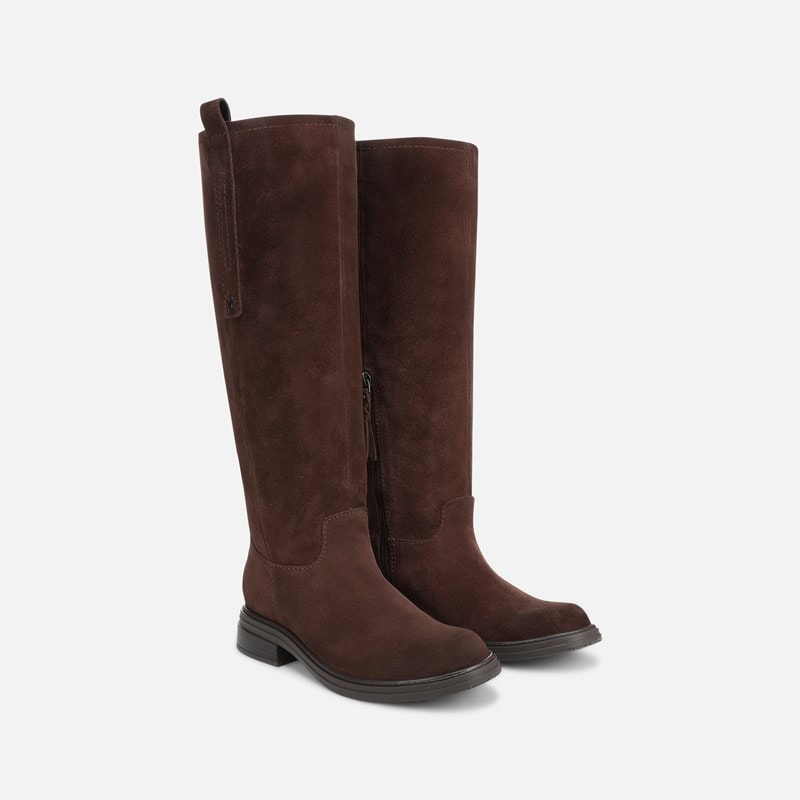 Ontime Knee High Boots, Chocolate Brown Suede Leather