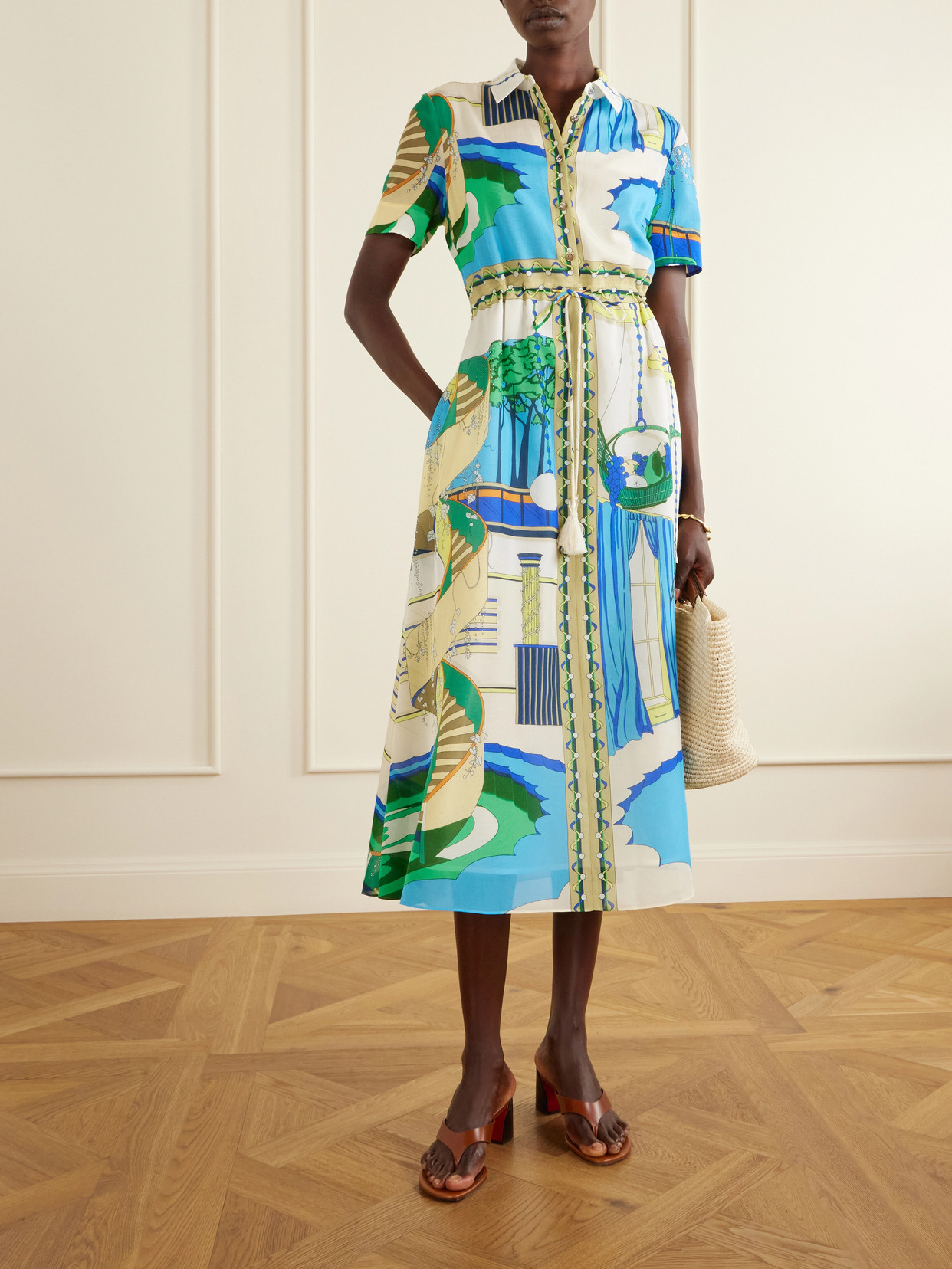 Belted Printed Silk And Cotton-blend Maxi Dress - Multi