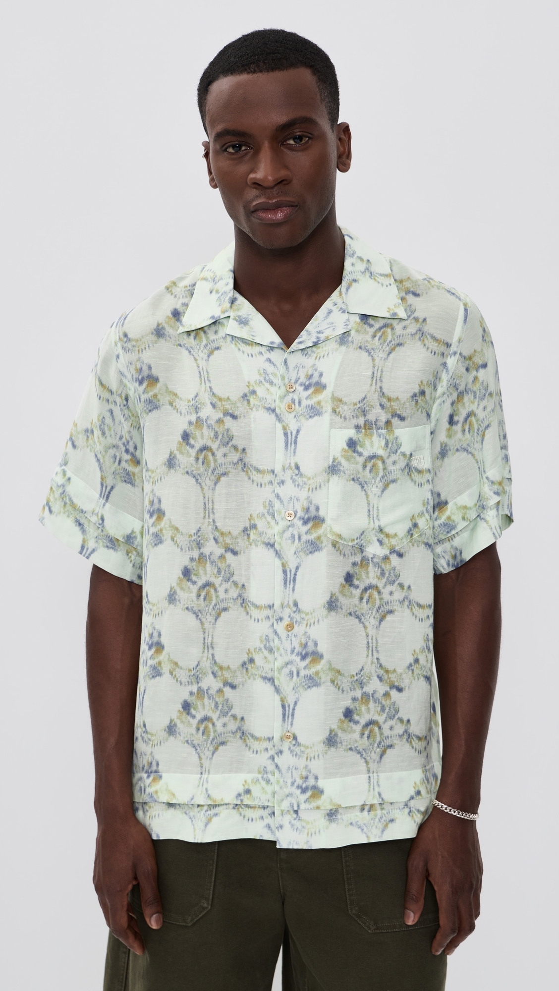 Lotus Bowling Shirt Pale Teal/Olive/Lavender