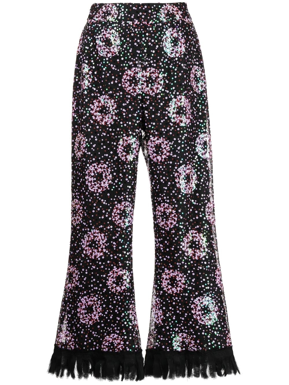 Cropped sequin-embellished trousers - Black