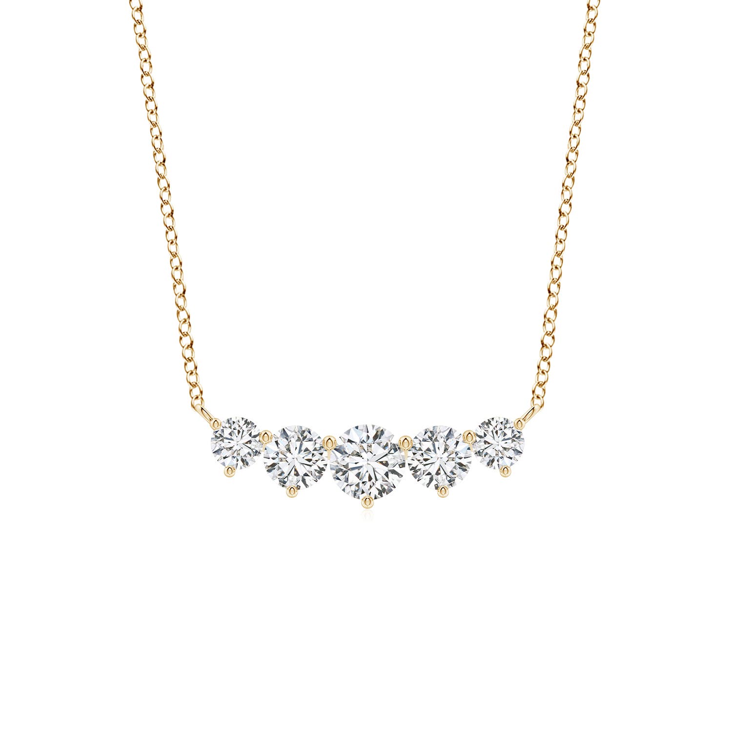 Angara 0.5 Carat Graduated Five Stone Round Diamond Necklace in 18K Yellow Gold