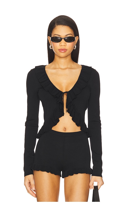 MAJORELLE Layilah Ruffle Cardigan in Black. -  XS also in L, M, S