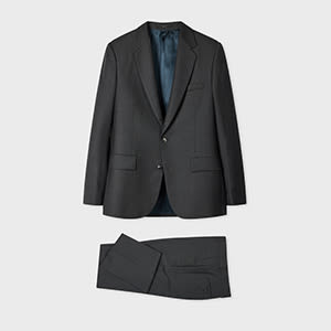 Classic-Fit Black Sharkskin Wool Suit