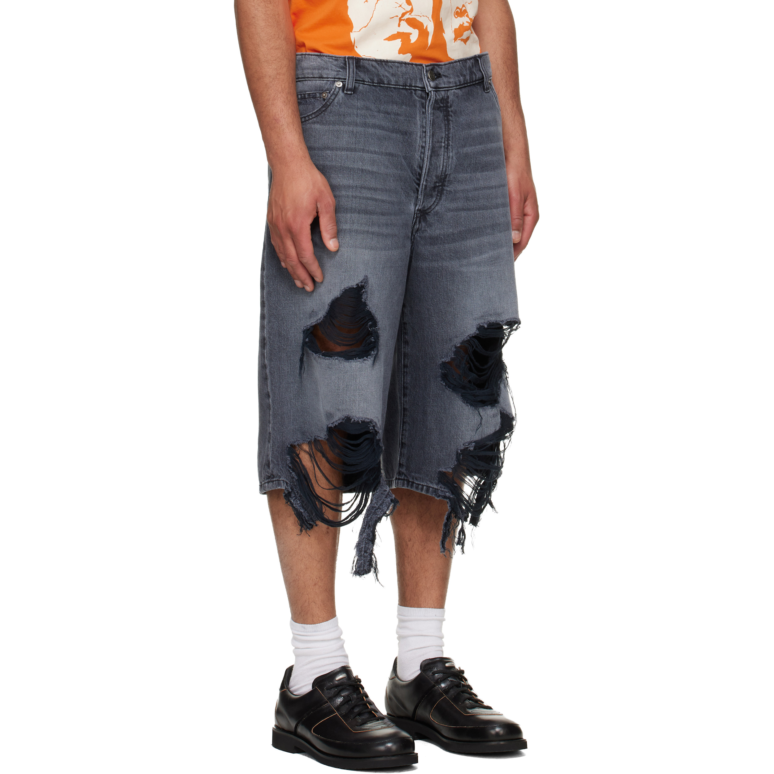 Black Zander Rigid Denim Baggy Shorts