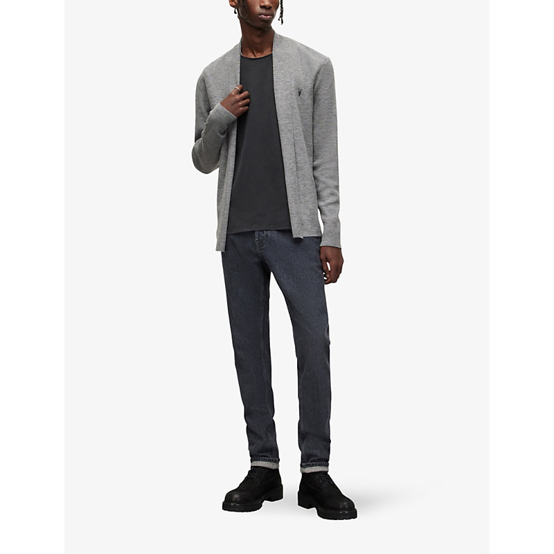 Mens Grey Marl Mode Open-front Wool Cardigan