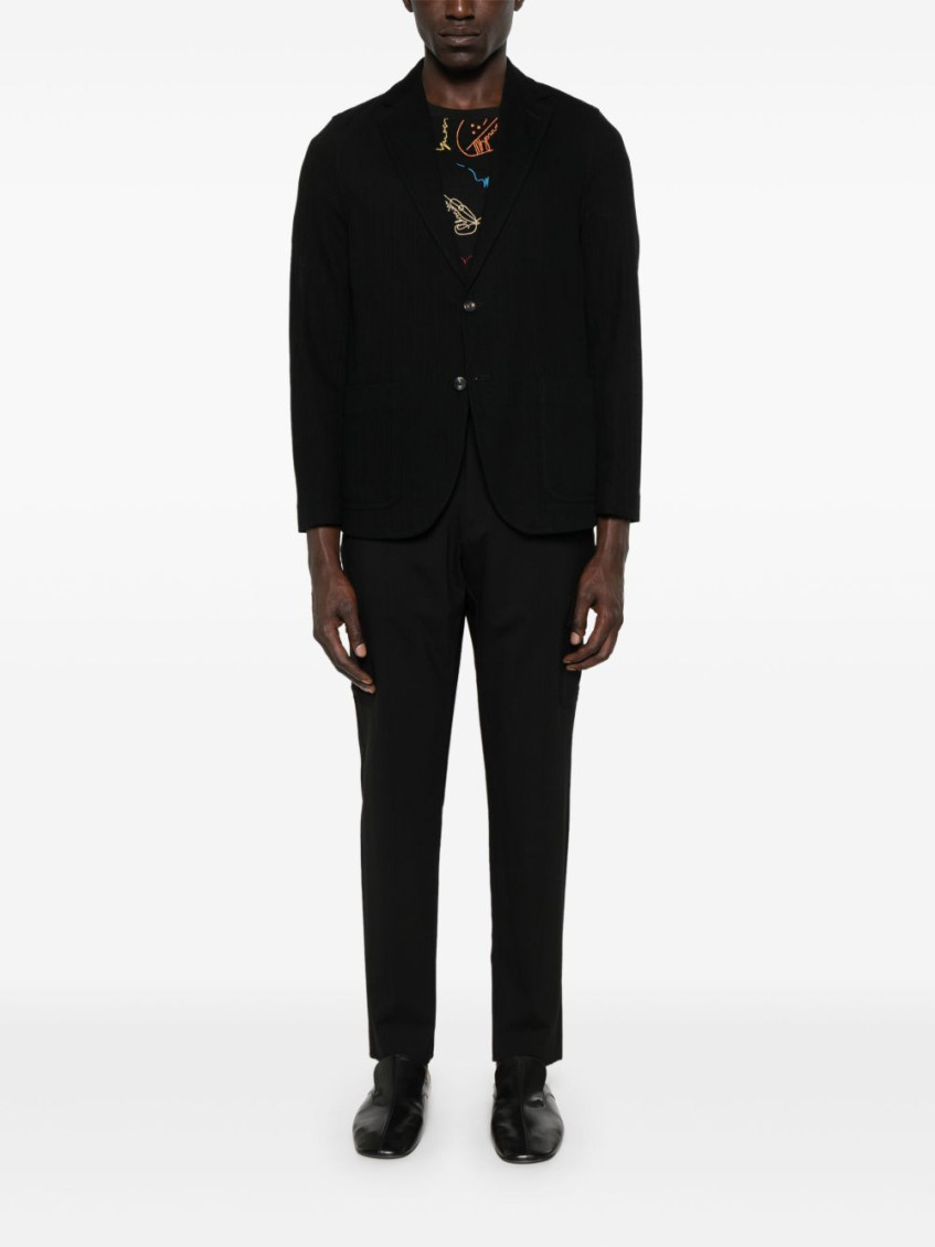Black Cotton Single-breasted Blazer