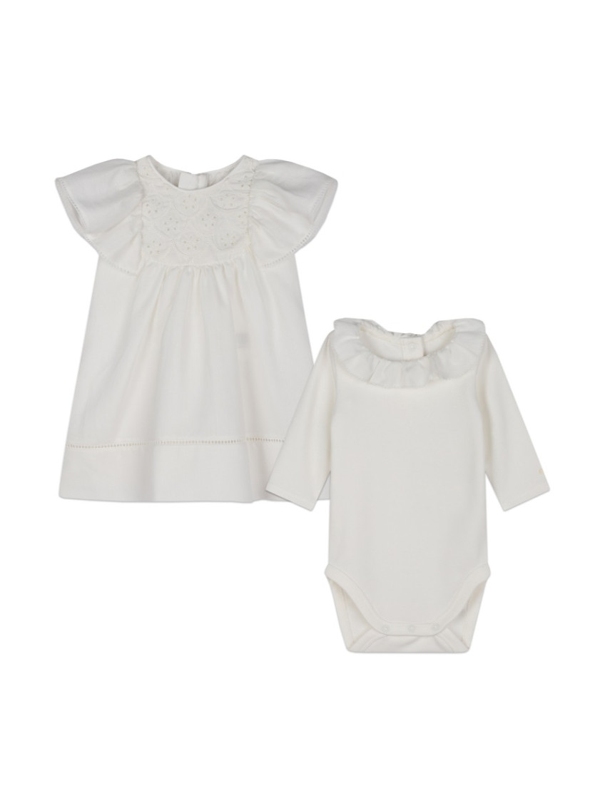 2 Piece White Embroidered Dress/Romper Sets (Baby Girl)