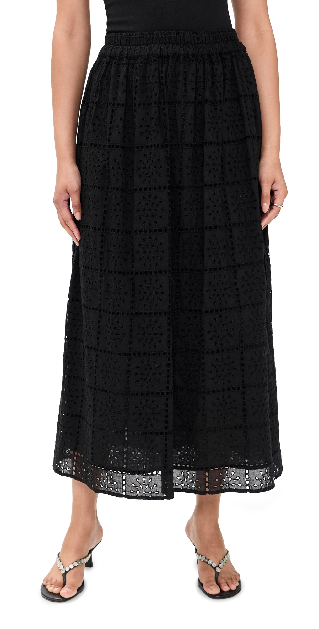 Dax Skirt Black Grid Embroidery