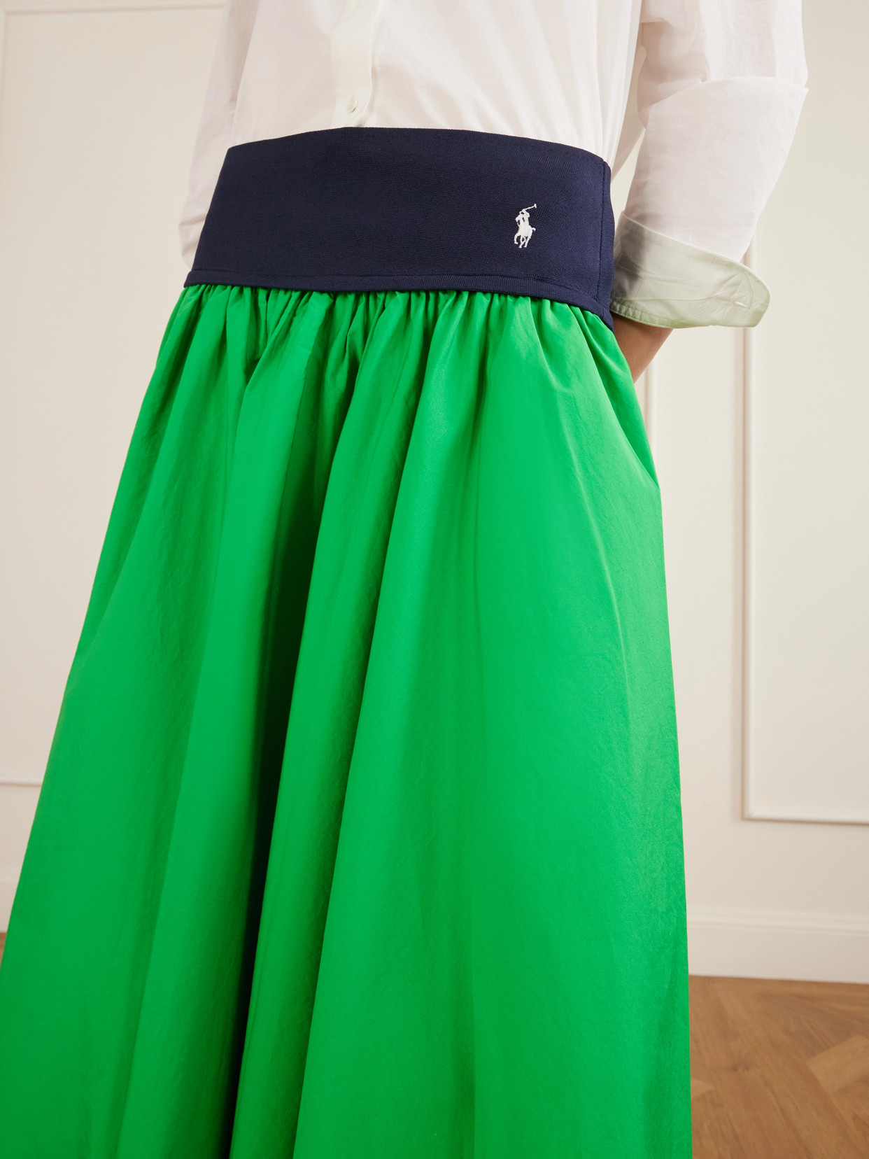 Ribbed Cotton-poplin Maxi Skirt - Green