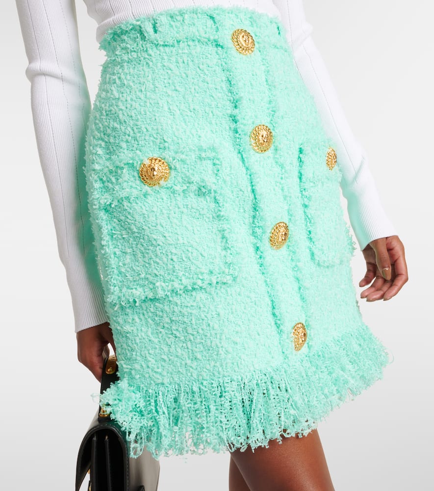 Fringed tweed miniskirt
