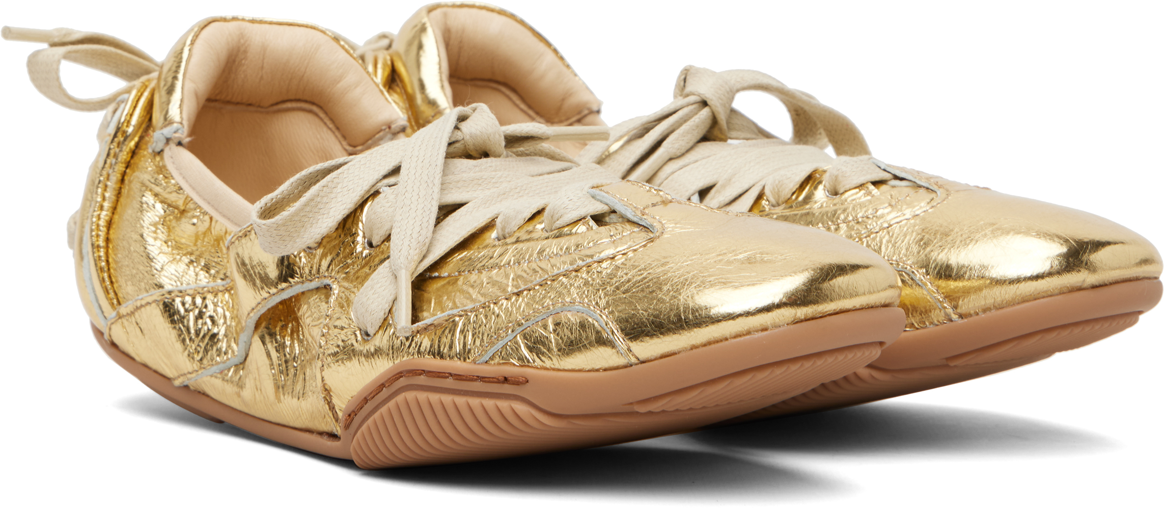 Gold Lace-Up Leather Sneakers