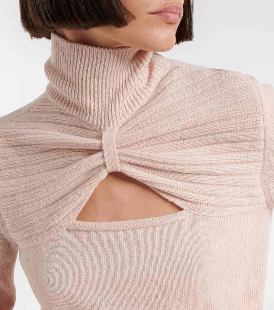 Cutout gathered virgin wool turtleneck sweater