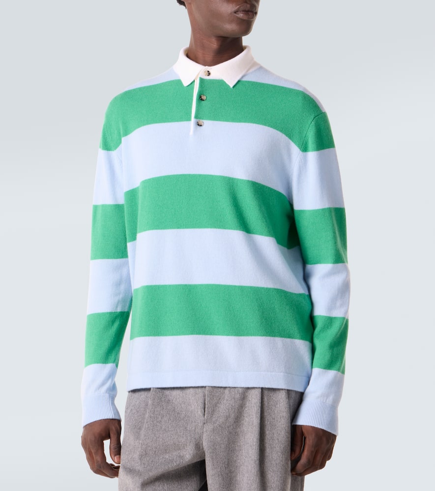 Striped wool and cashmere polo sweater