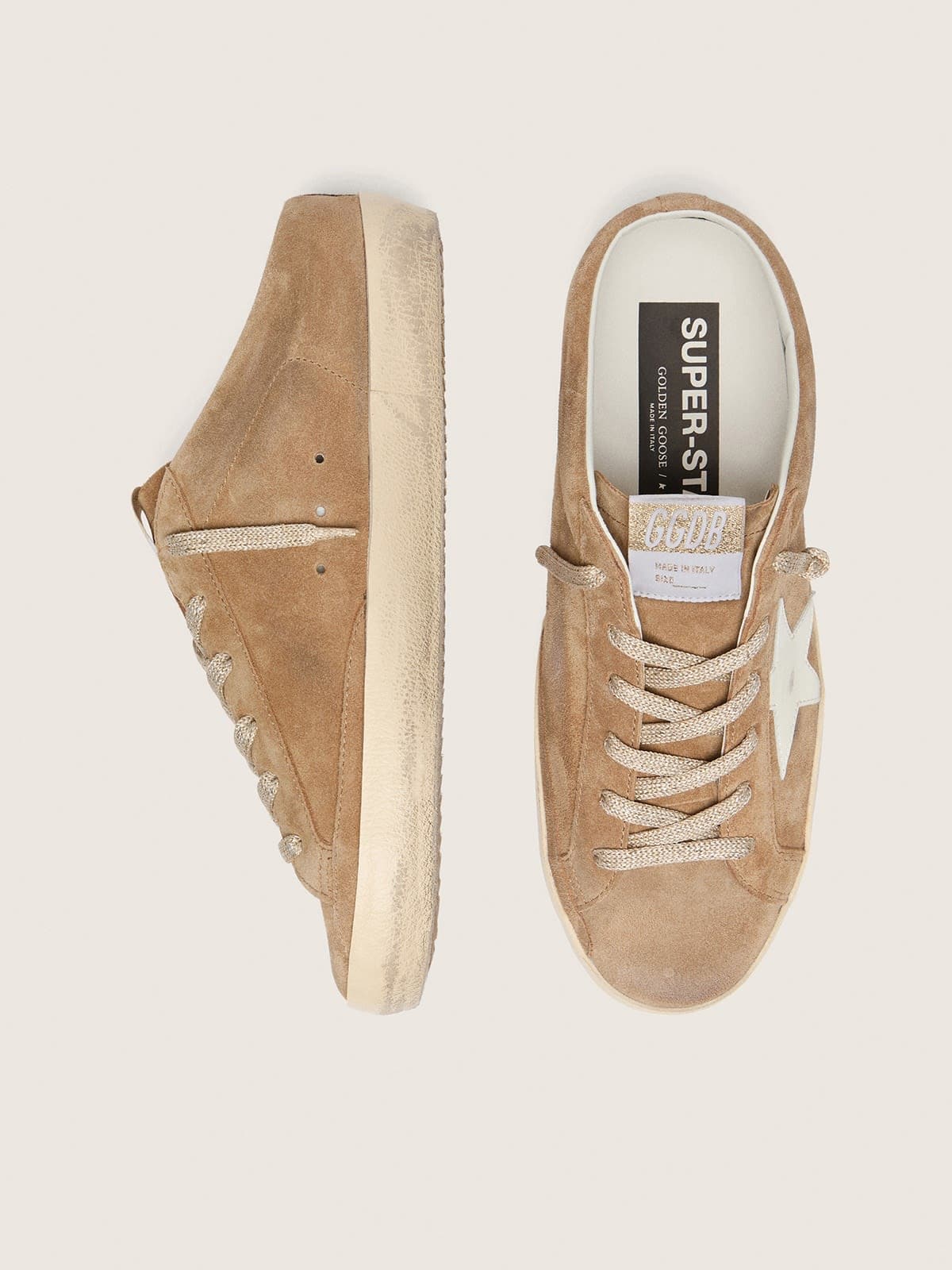Golden Goose - Women's Super-star Sabots In Tobacco Suede With White Leather Star, Woman