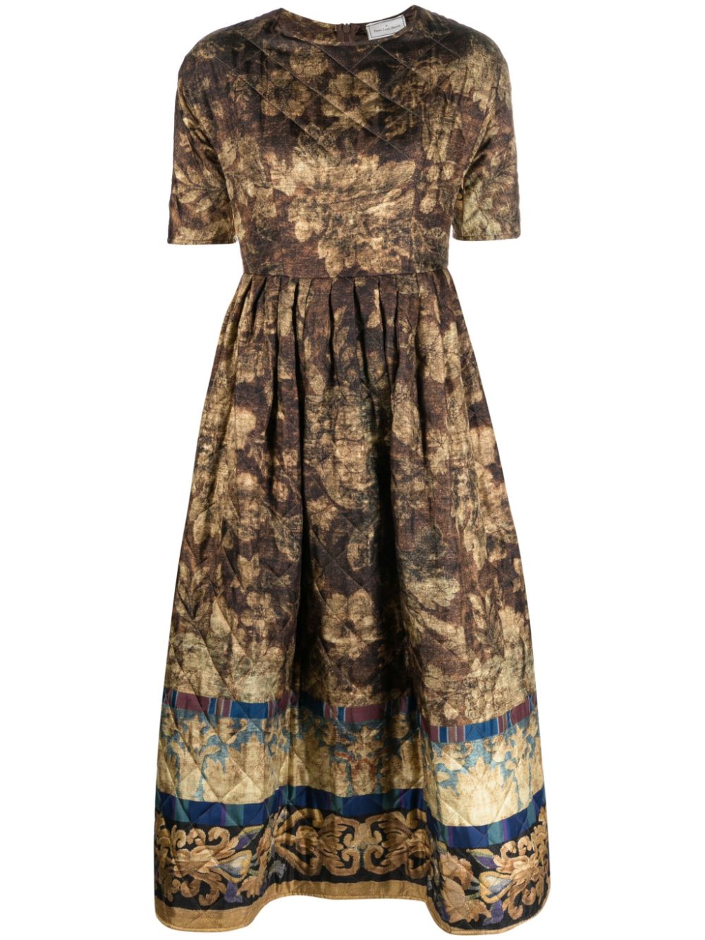 Floral-print flared midi dress - Brown