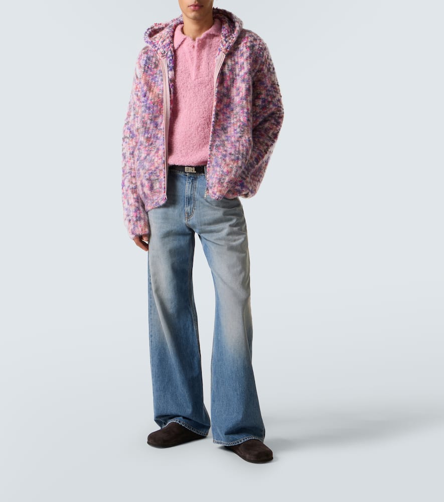 Hooded wool, mohair, and cotton-blend cardigan