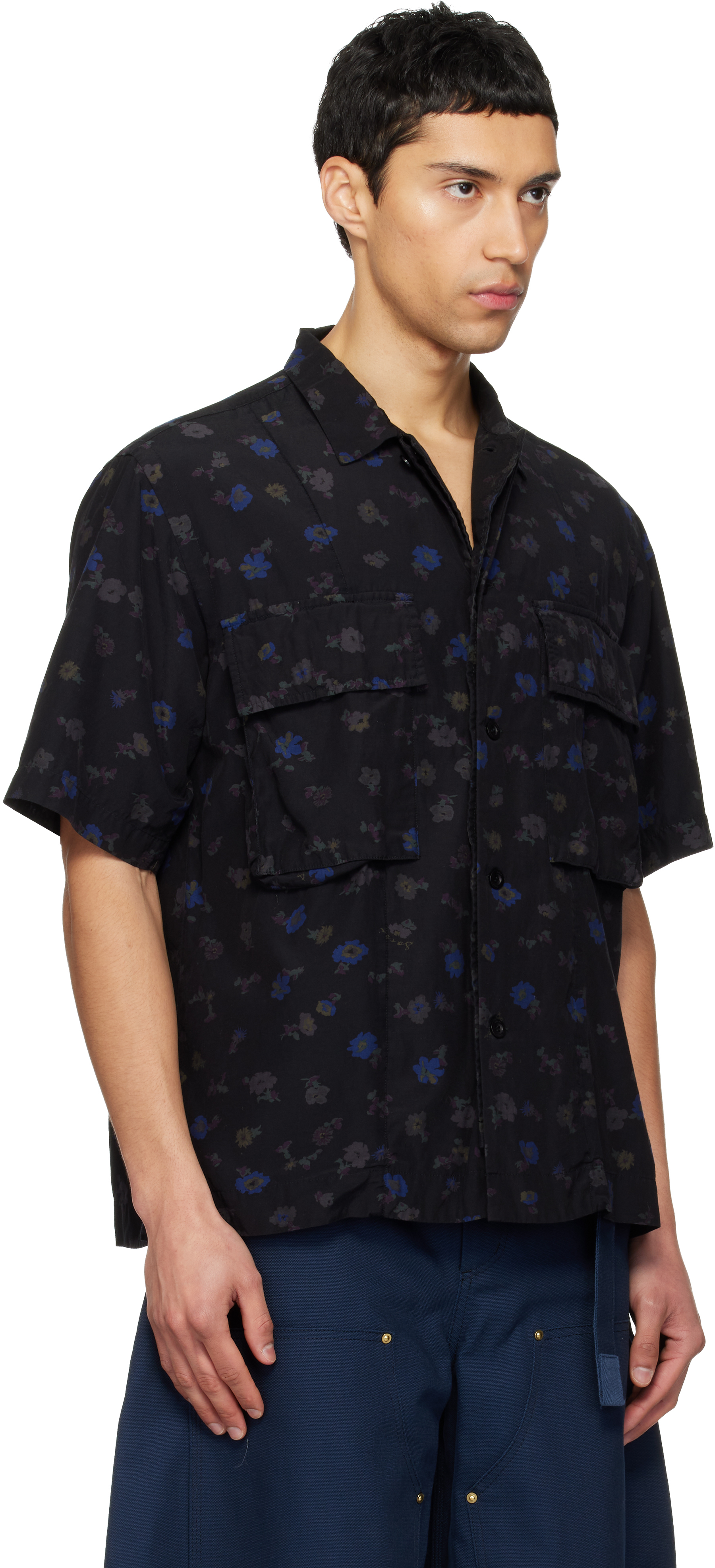 Black Overdyed Floral Print Shirt