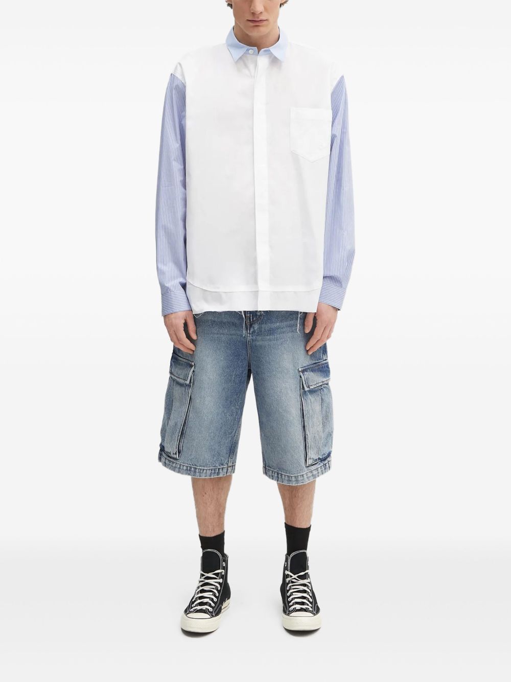 Striped-panel shirt - White