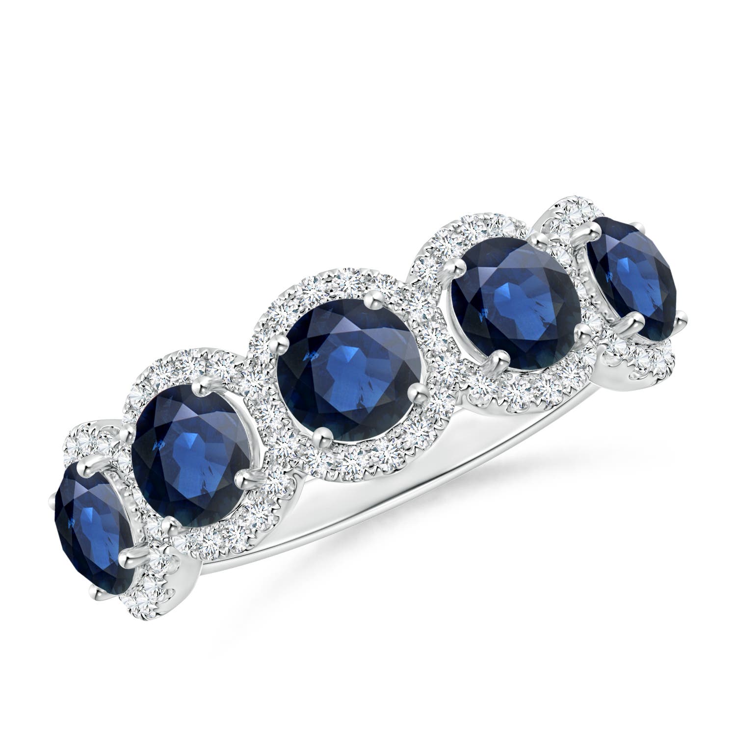Angara 2.3 Carats Half Eternity Five-Stone Sapphire Halo Ring in 14K White Gold