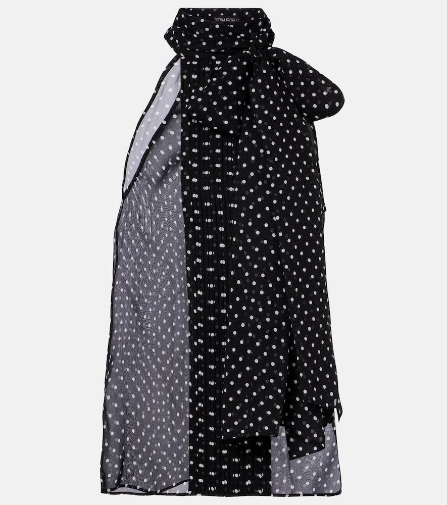 Draped polka-dot silk blouse