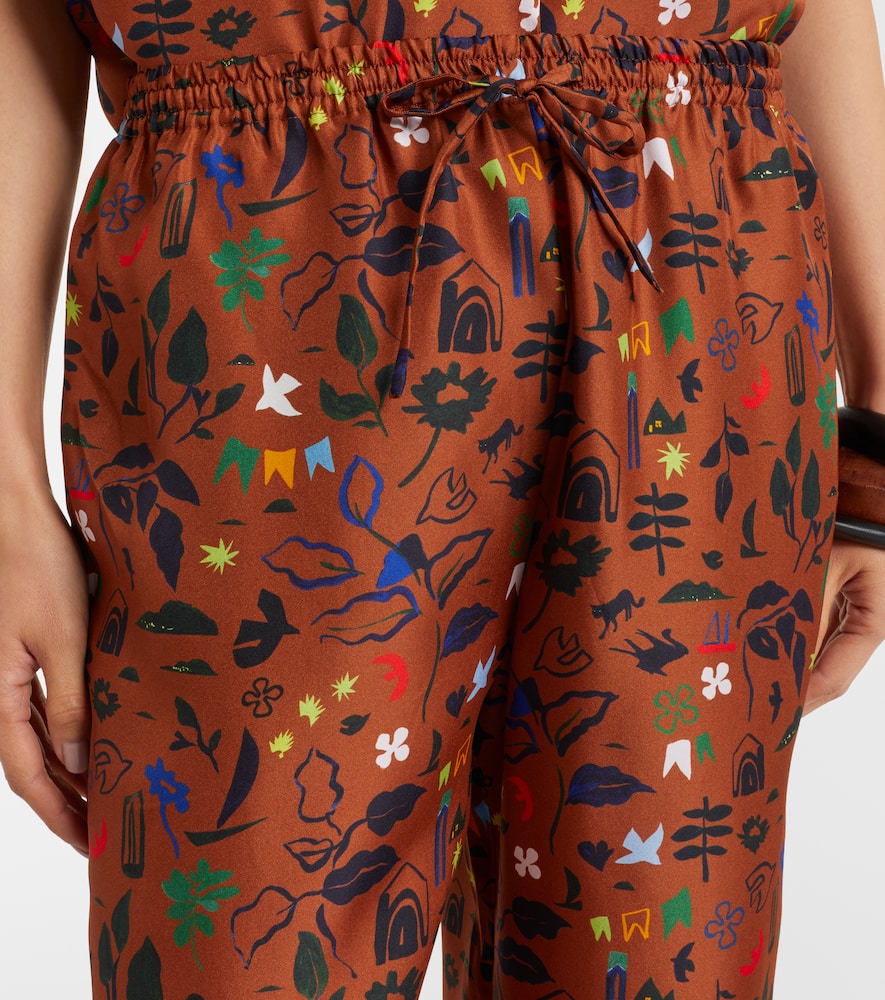 Aurelia printed silk twill wide-leg pants