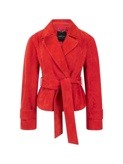 Marc Cain Real leather jacket 'Rethink Together', red, 34 N