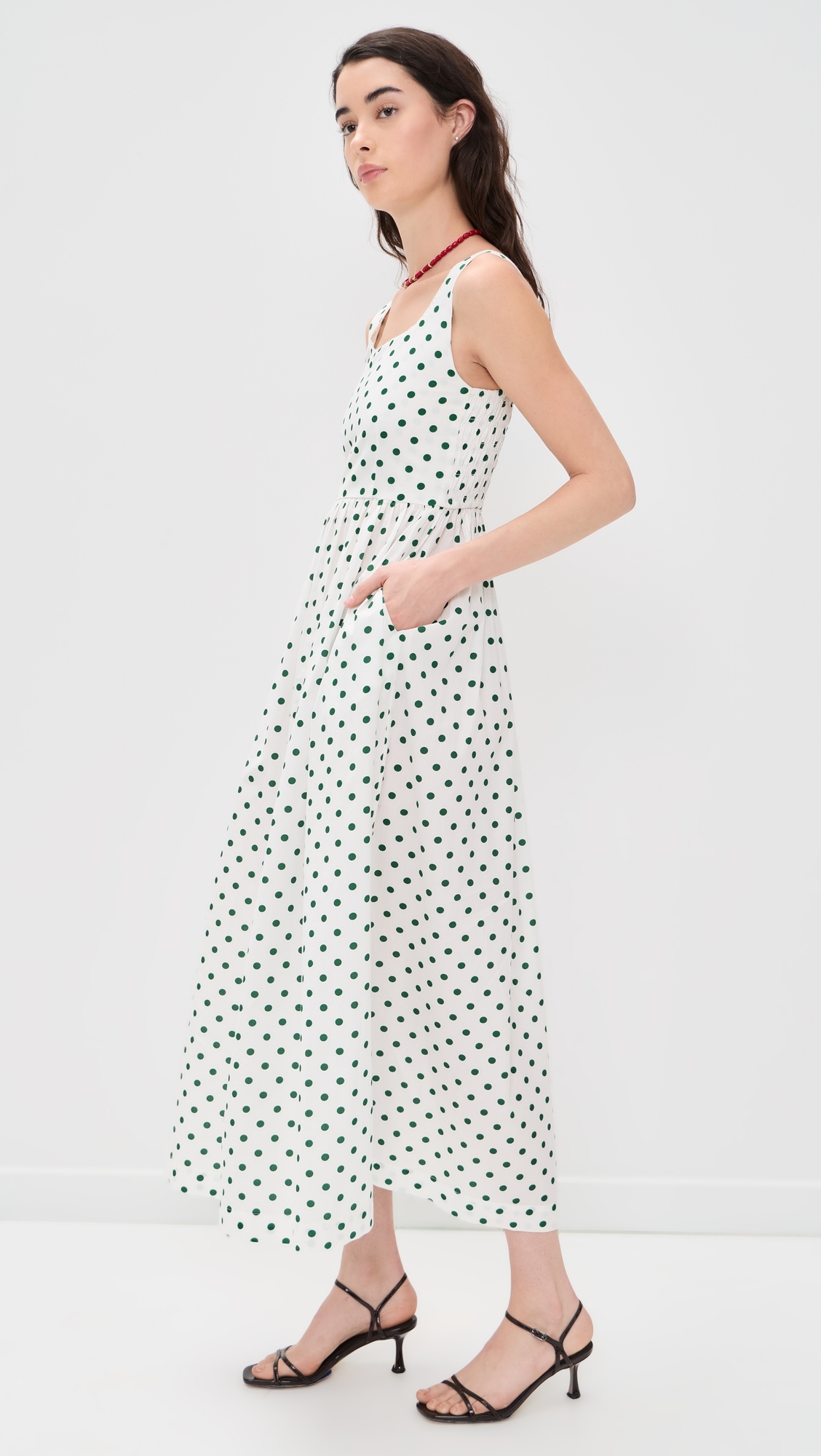 Emiliana Dress Ivory Green Polka Dot