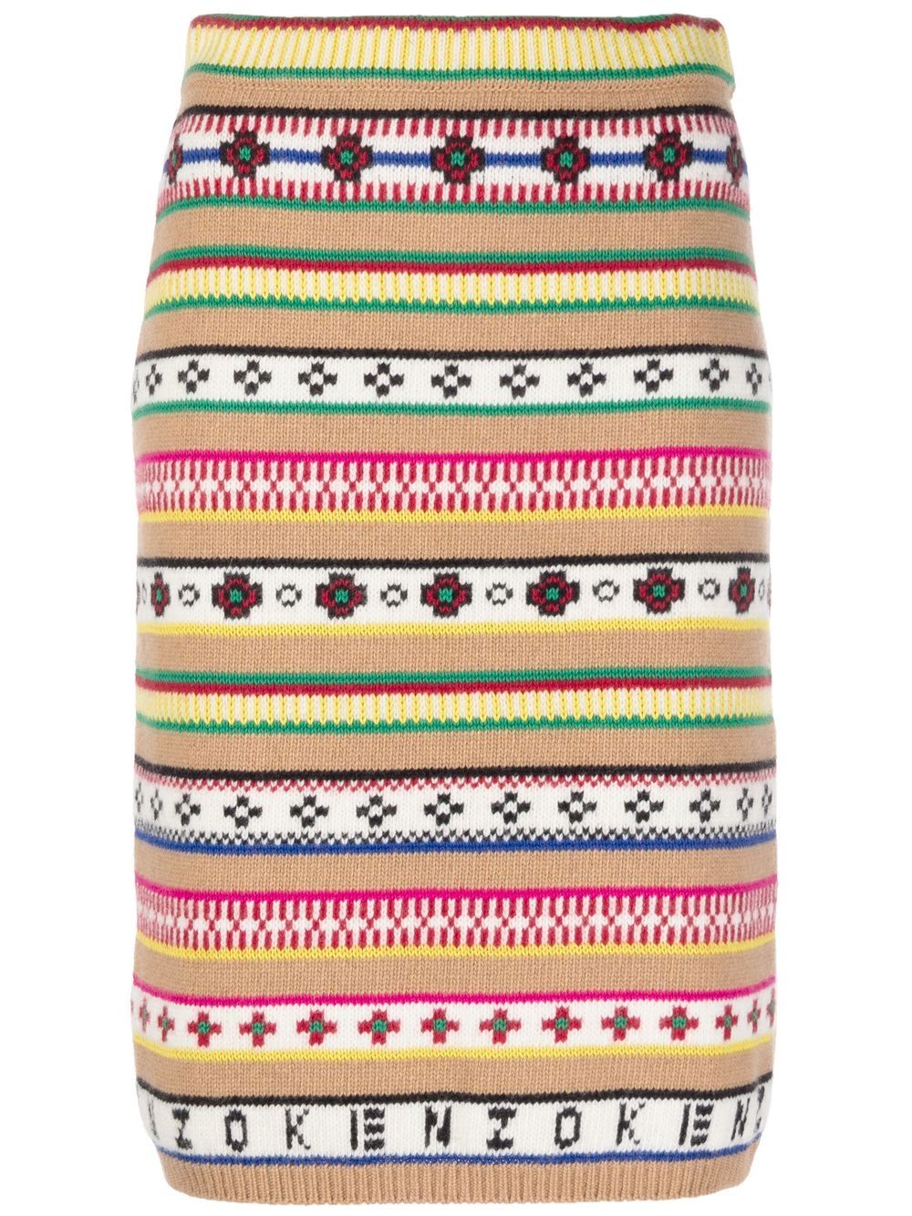 Intarsia-knit high-waisted skirt - Neutrals