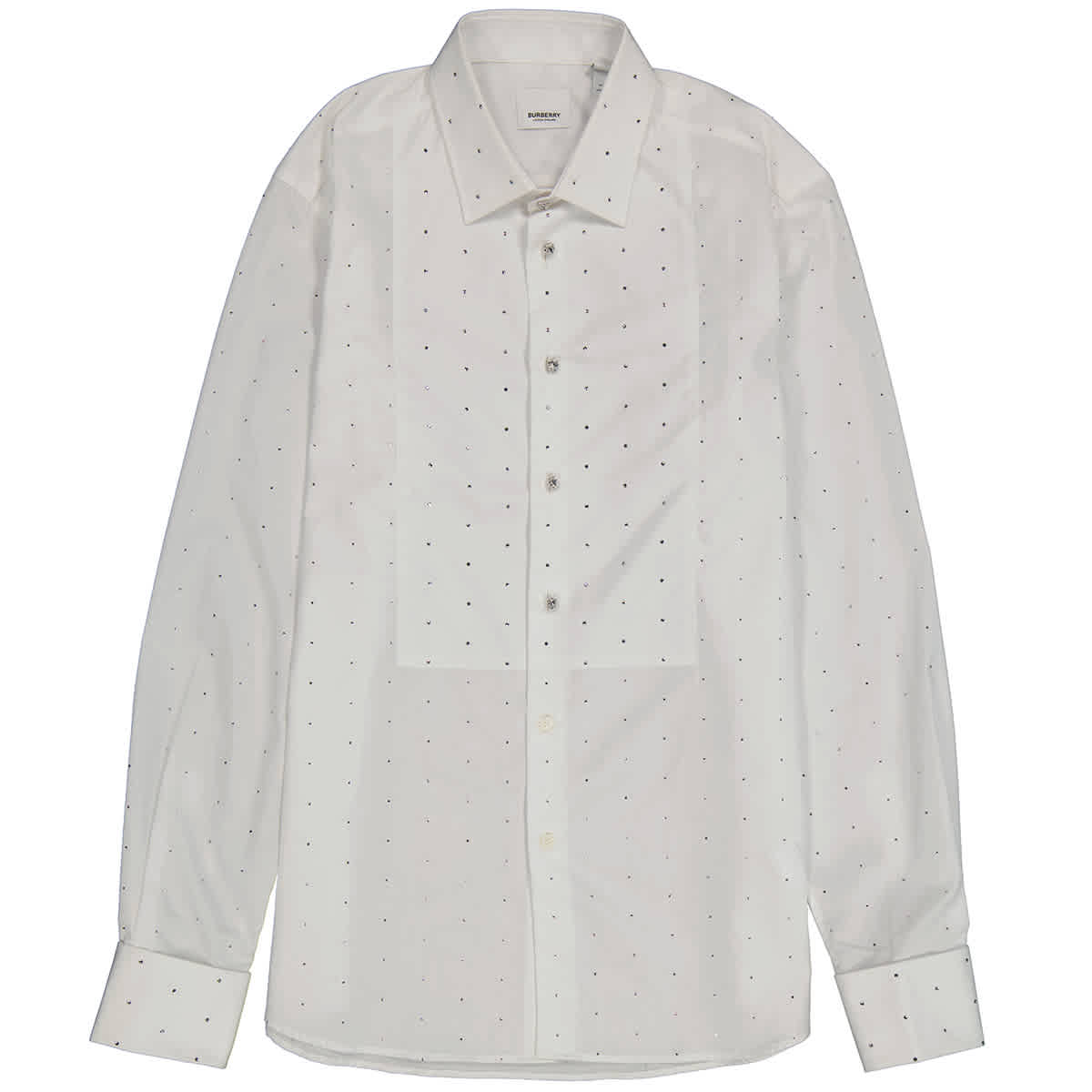Mens White Cotton Poplin Embellished Dress Shirt