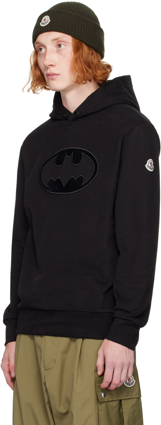 Moncler Black Flocked Batman Logo Hoodie