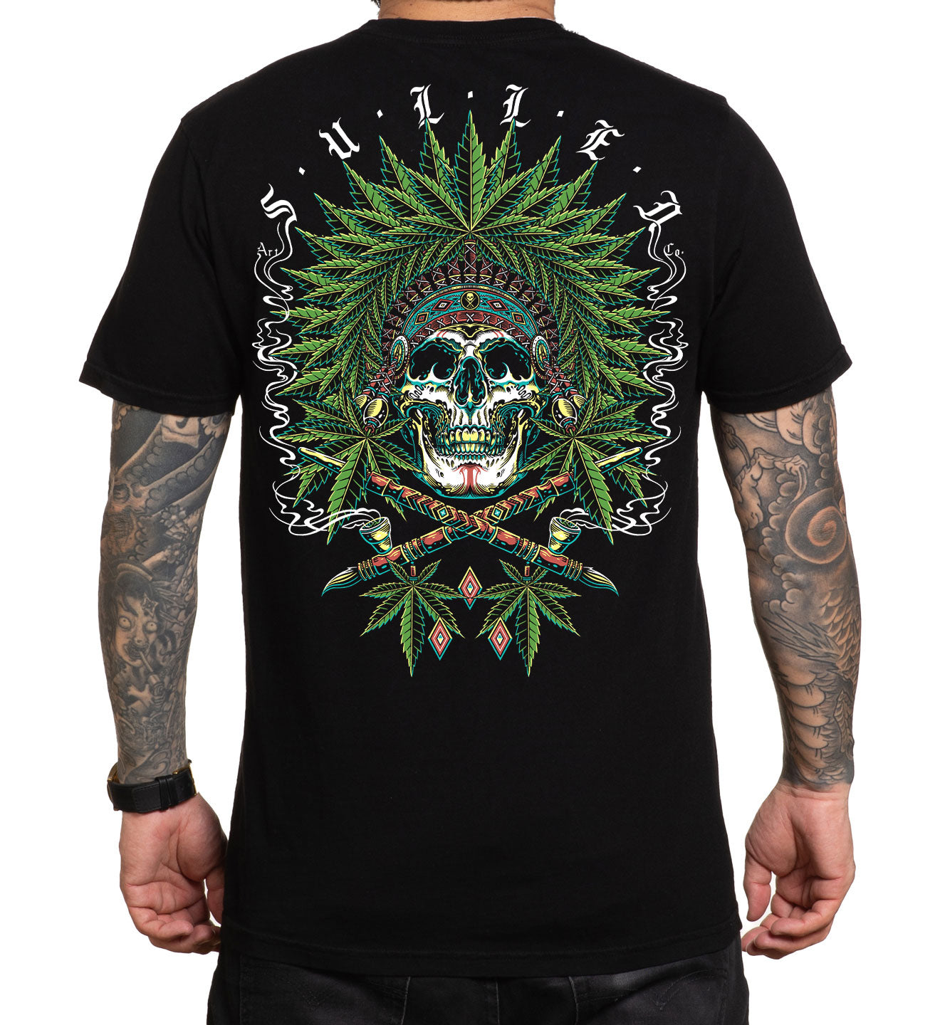 420 Skull and Pipes - Chiefin - Sullen T-Shirt - Premium, JET BLACK