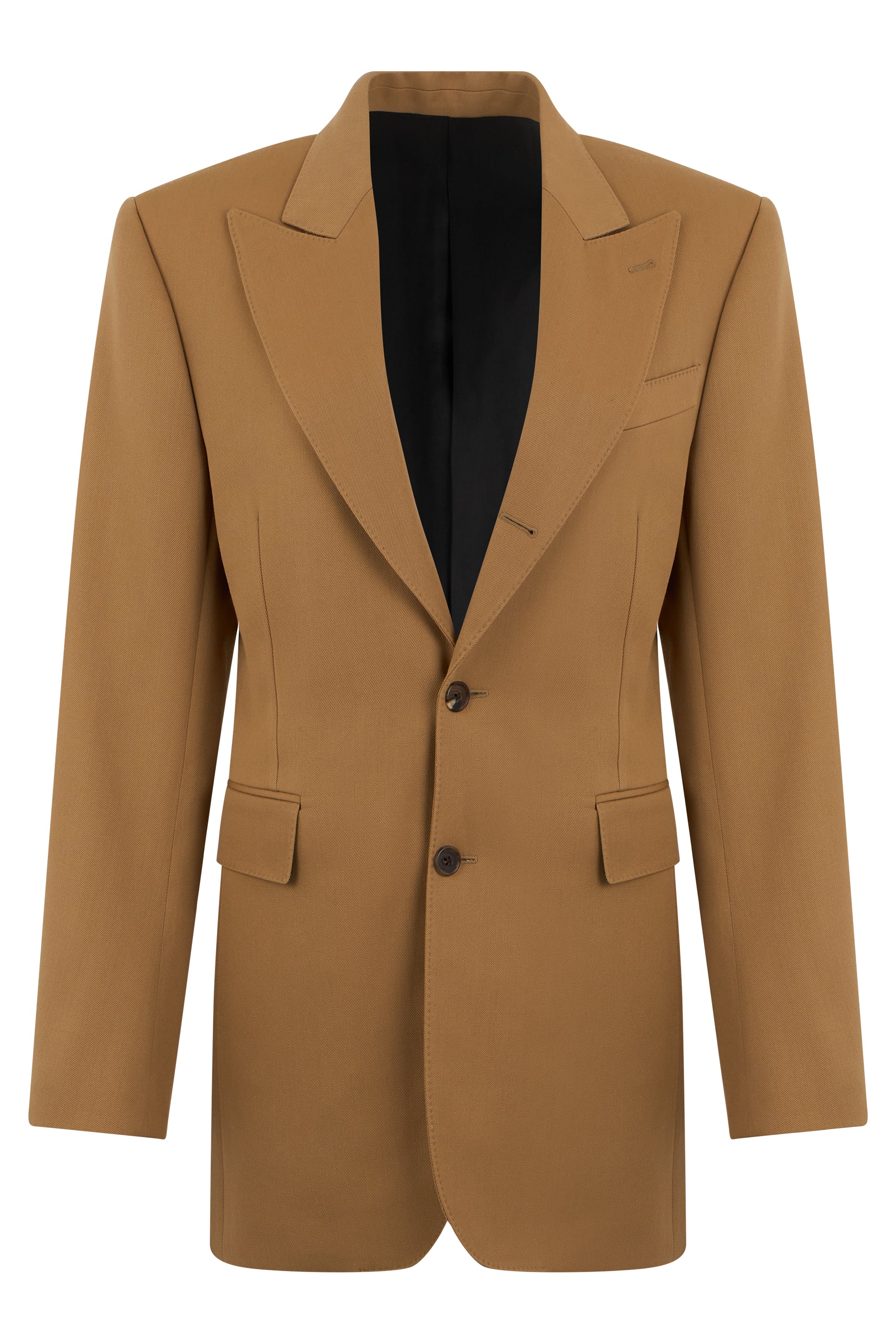 Wool Diagonal Weave Blazer — Camel