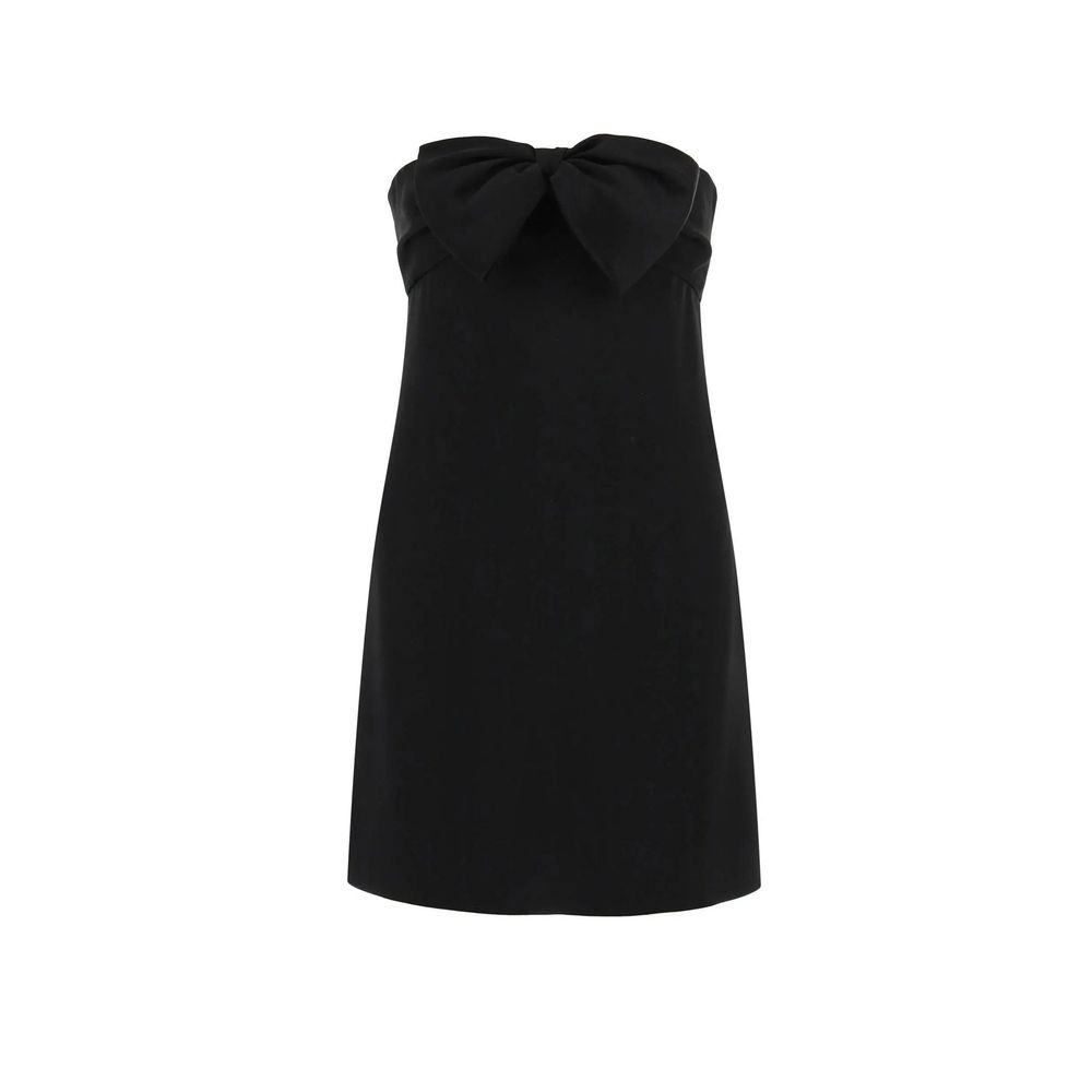 Bow-Neckline Acetate Crêpe Dress — Black