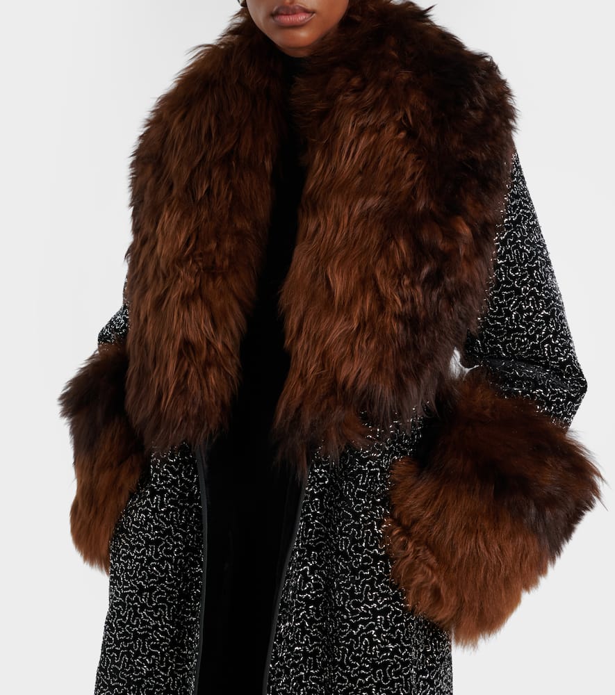 Embellished shearling-trimmed coat