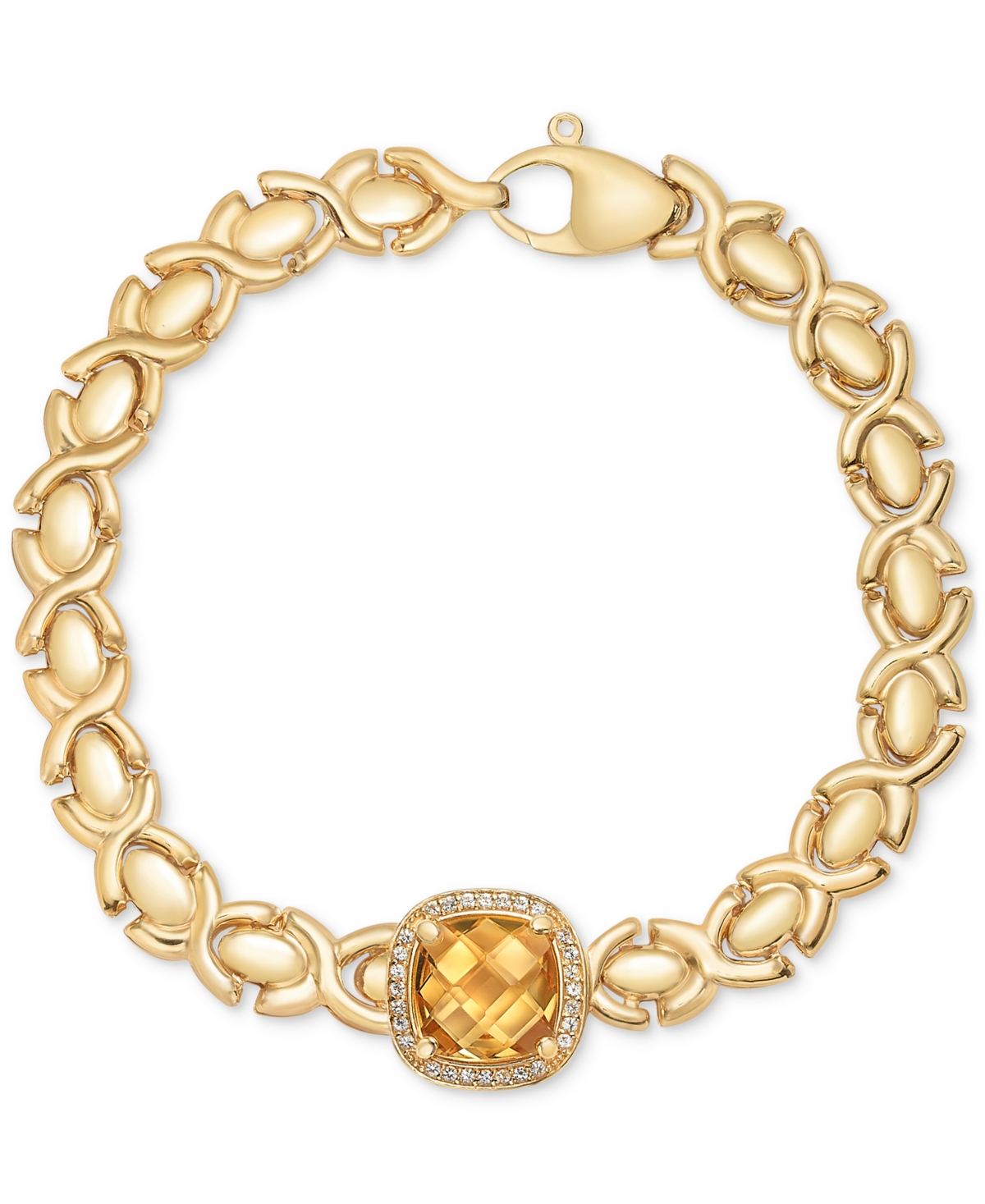 Citrine (3-3/8 ct. t.w.) & White Topaz (1/3 ct. t.w.) Xoxo Link Bracelet in 14k Gold-Plated Sterling Silver - Citrine