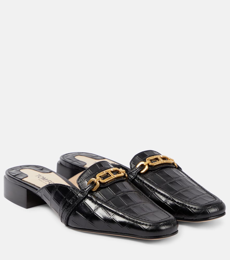 Whitney croc-effect leather slippers
